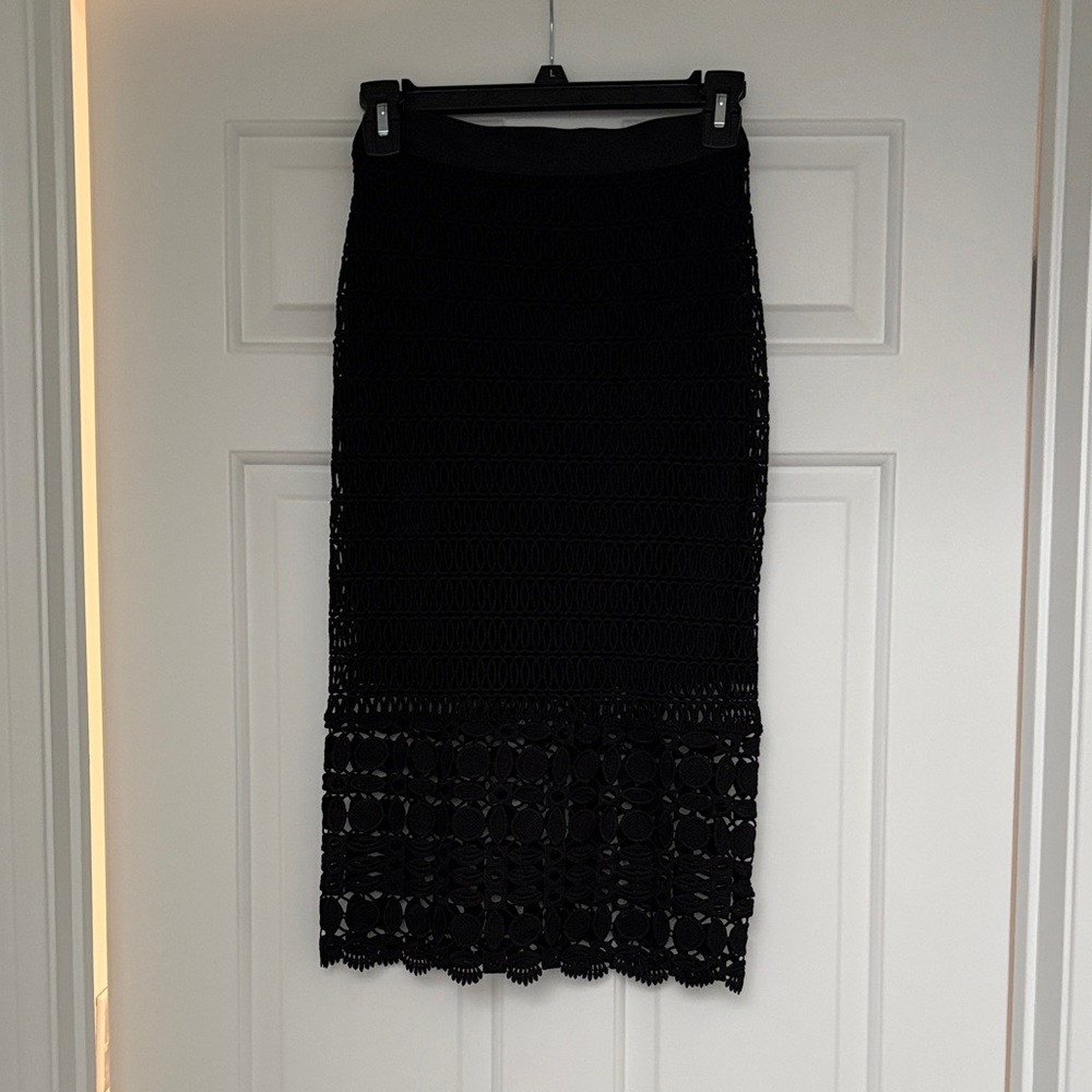 bebe Black Crochet Pencil Skirt